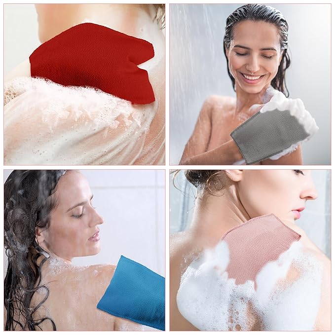 Tatuo 12 Pieces Korean Exfoliating Mitt Glove Italy Towel Body Skin Scrubber Exfoliating Scrubber for Remove Dead Skin Washcloth Korean(Small,Pink, Brick Red, Gray, Blue)