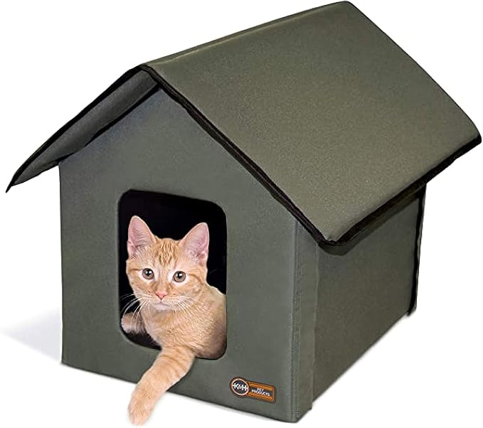 K&H Outdoor Cat House, Weatherproof Shelter for Outside Pets, Olive/Olive | Weatherproof Outdoor Cat House for Ferals, Insulated Kitty Shelter, 2 Doors, Waterproof Removable Floor Pad, Unheated