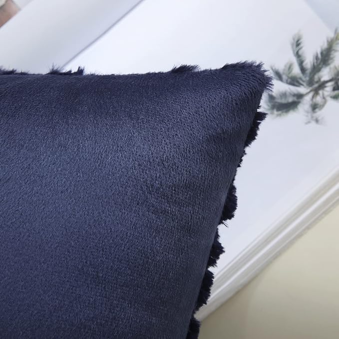 decorUhome Faux Fur Plush Soft Navy Blue Throw Pillow Covers 26x26 Set of 2 | Wool Solid Fall Couch Pillow Covers, Accent Modern Farmhouse Neutral Decorative Square Pillow Cases for Sofa Bed Living Room
