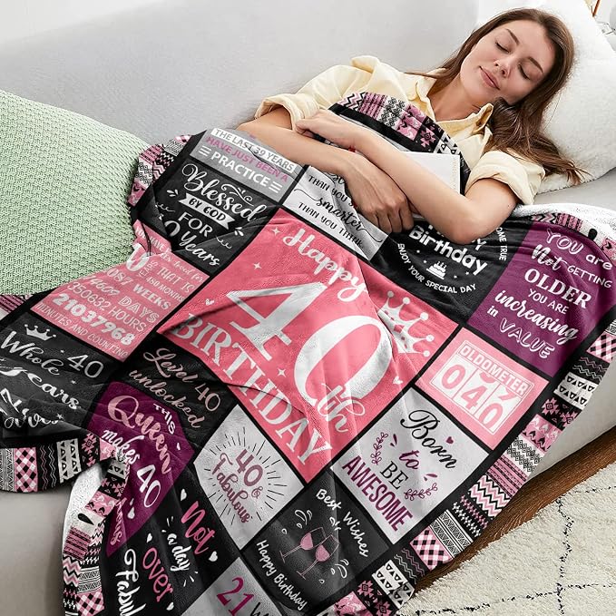 Ivivis 40th Birthday Gifts Women Blanket 60”X50”, 40th Birthday Decorations for Women, Happy Forty Birthdays Gift Ideas for Woman, 1986 Birthdays Gifts for 40 Year Old Woman Throws