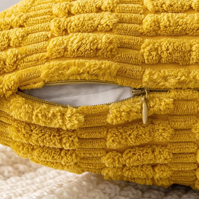 MIULEE Decorative Throw Pillow Covers 16x16 Mustard Yellow Pack of 2 | Soft Corduroy Boho Striped Pillow Covers Modern Farmhouse Home Decor For Sofa Living Room Couch Bed