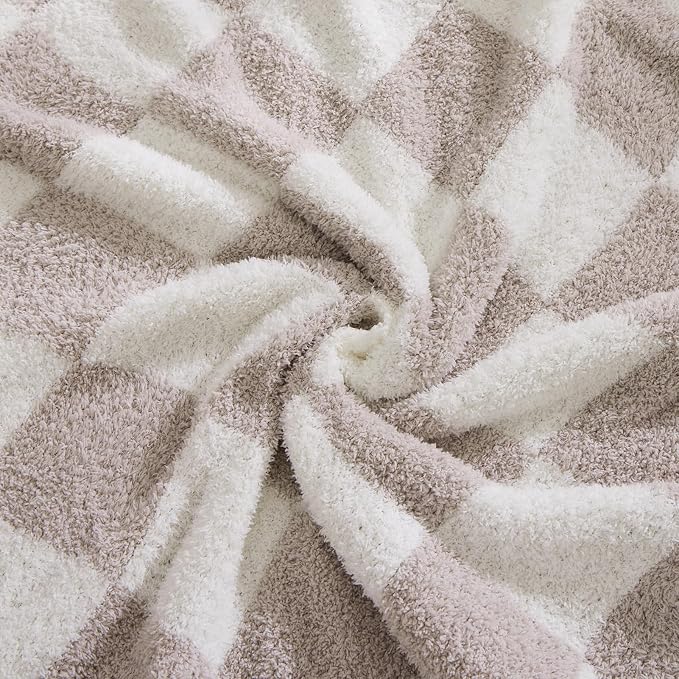 Soft Twin Size Checkered Blanket for Bed-Cozy Knitted Blankets | Lightweight Fluffy Warm Decor for Women, Mom, Her & Girls, Sofa, Chair, Couch, 60x80in, Taupe