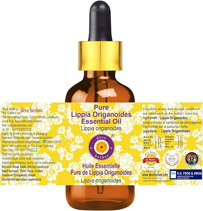 Deve Herbes Pure Lippia Origanoides Essential Oil (Lippia origanoides) with Glass Dropper Steam Distilled 15ml (0.50 oz)