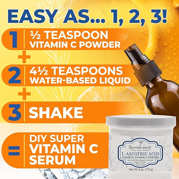 100% Pure L-Ascorbic Acid (Cosmetic Vitamin C Powder for Face) to Make Your Own Premium Beauty Serum, Skincare Mask Treatment, Hyaluronic Serums with VIT C & DIY Facial Skin Care Products 6 OZ-2 Pack