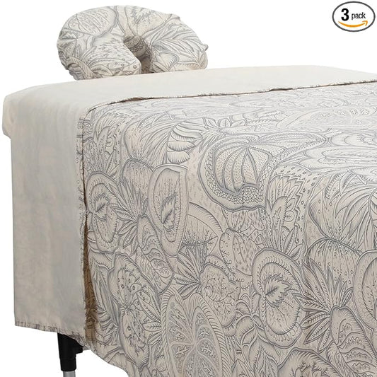 ForPro Premium Designer Microfiber 3-Piece Massage Sheet Set, Island Tranquility, Stain and Wrinkle-Resistant, Includes Massage Flat Sheet, Fitted Sheet and Face Rest Cover, Natural, 36" x 77" x 7"