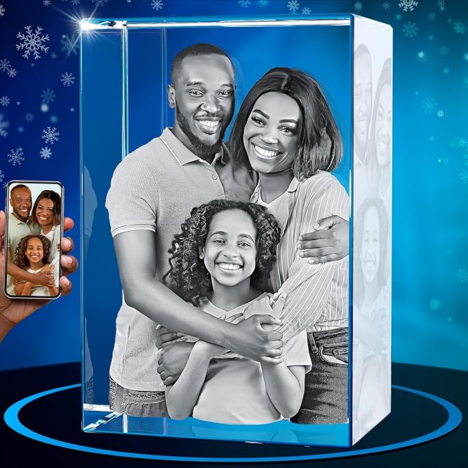 ArtPix 3D Crystal Photo, Christmas Personalized Gifts for Women, Wife, Her, Him, Men, Husband, Grandma, Great Xmas Customized Gift With Your Own Photo, Custom Glass 3D Laser Etched Picture Wedding