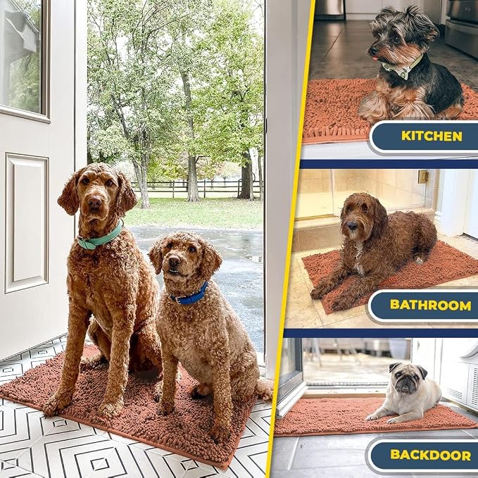 Muddy Mat® | Super Water Absorbent Door Mat Indoor, Microfiber Quick Dry Chenille Entryway Rug, Slip Resistant Front Door Mat, Indoor Mats for Entryway, Machine Washable Pet Rug, Peach 3ft x 8ft