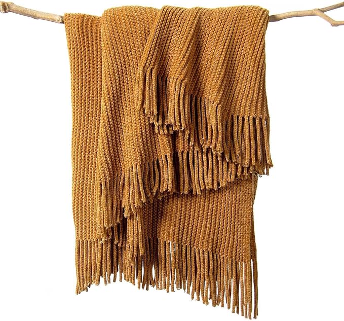 lifein Throw Blanket for Couch, Soft Boho Decor Bed Throw,Cozy Brown Knitted Chenille Small Farmhouse Lightweight Throw (Golden Brown,60 * 80")