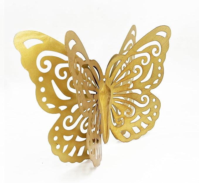 Remenna Gold Finish Metal Butterflies Wall Art Set of 3 Metal Wall Decor Butterfly Hanging Decor for Bedroom Bathroom Living Room Garden Kitchen