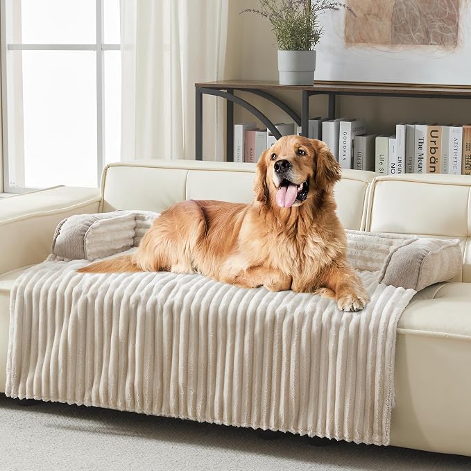 WINDRACING Luxury Dog Couch Bed, Washable Calming Dog Couch Cover, Couch Protector for Dogs, Waterproof Sofa Bed, Pet Bed Mats for Sofa, Pet Sofa Covers （Beige-2XL:53"X39.3"X6"