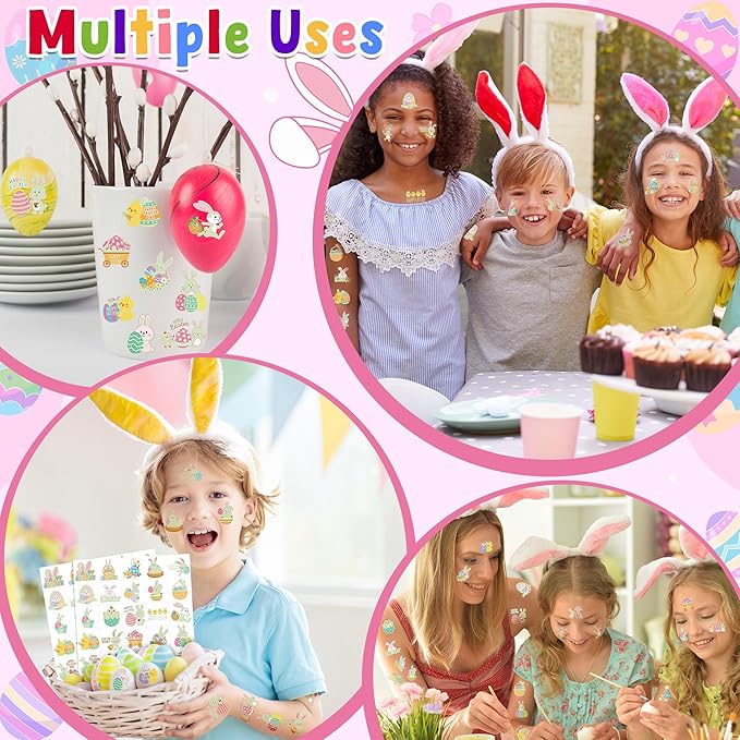 150 PCS Luminous Easter Tattoos for Kids, 25 Styles Glow Easter Stickers for Easter Basket Stuffers, Waterproof Easter Temporary Tattoos with Bunny Egg Chick for Easter Basket Filler Party Favors