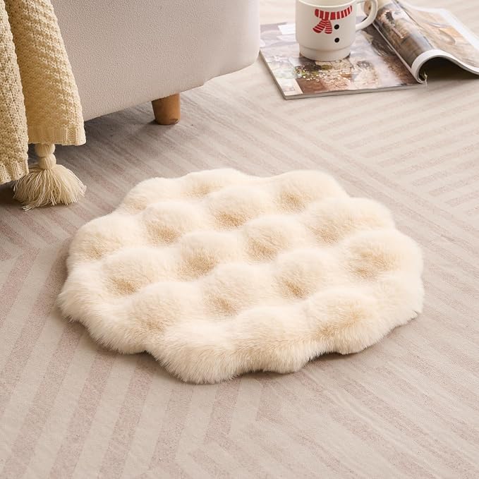 SHENGOCASE 2-Pack 20" Beige Round Faux Rabbit Fur Pet Cat Dog Bed Cushion Pad Mat, Cat Tree Tower Replacement Cushion Pad for Carrier House Cage Crate Kennel Furniture