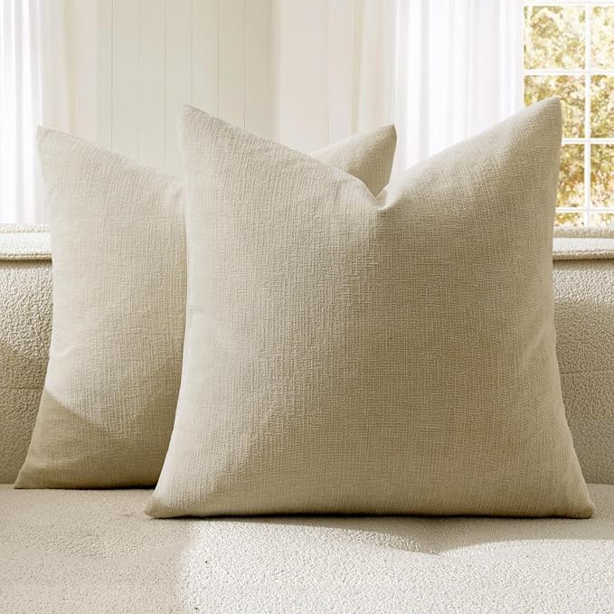 MIULEE Ivory Chenille Couch Throw Pillow Covers, 18x18 | Set of 2, Soft Neutral Modern Farmhouse Home Decor, Decorative Pillowcases for Sofa Living Room Bed