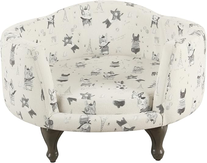 HomePop Home Decor | Upholstered Curved Pet Bed | Luxury Cat & Dog Beds & Furniture | Round Pet Bed Created with Stain Resistant Fabric, Cream and Gray, Medum