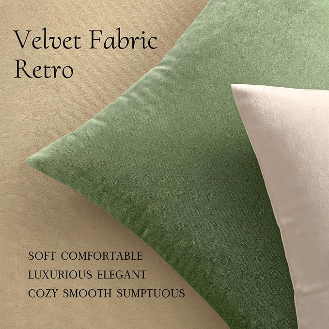 MIULEE Velvet Throw Pillow Covers 20x20 Inch Pack of 2 Sage Green | Soft Solid Decorative Pillow Covers, Modern Luxury Home Decor, for Couch Chair Sofa Bedroom Livingroom