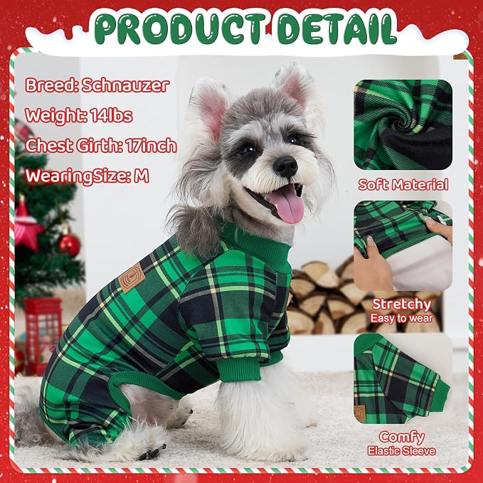 XPUDAC 4 Pack Dog Pajamas Plaid Dog Clothes for Small Medium Dogs Girl Boy Comfy Puppy Onesie Pet Christmas Outfit Cat Pjs Jammies, S