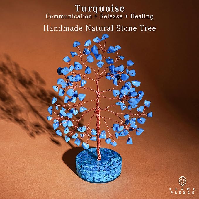 Turquoise Crystal Tree of Life Birthday Gifts for Women, Men, Friends, Handmade Chakra Healing Crystals Tree for Home Office Decor, Positivity, Good Luck, Money, Unique Gifts for Her Mom, Sister, Dad