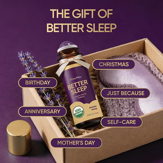 BodyJ4You Sleep Essential Oil Blend - Better Sleep Aid Calm Relaxation Pure | USDA Organic Jojoba MCT Lavender Roman Chamomile - Roller Ball Roll-On Night Routine Wrists Temples Neck - Amber Glass 10ml