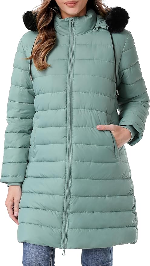 GOLDLADIES Women's Waterproof Long Down Jacket,Warm Winter Hooded Puffer Coat Thickened for Hiking Outdoor