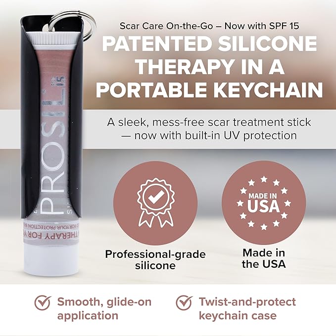 ProSil Elite Carry with SPF 15 – Patented Scar Treatment in a Portable Keychain – Smooth Glide-On, Professional-Grade Silicone Scar Stick - Mess-Free, Travel-Friendly & Lightweight – Rose Gold Sleeve