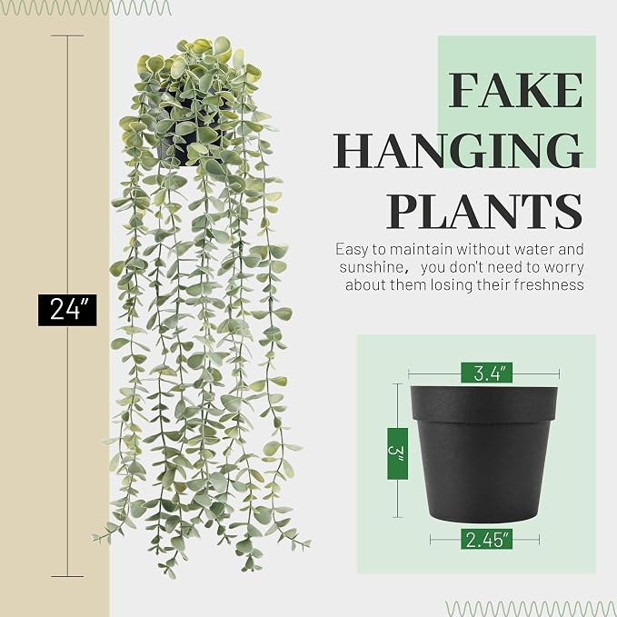 Der Rose Fake Eucalyptus Hanging Plant for Boho Bathroom Wall Art Decor | Vintage cascading greenery adds vertical texture, atificial farmhouse plants brings natural charm to room, shelf decor