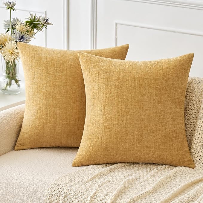 MIULEE Soft Chenille Throw Pillow Covers Gold 16x16 Inch Pack of 2 | Modern Home Decor, Classic Decorative Pillows, Solid Dyed Cases, Boho Couch Cushion Covers for Sofa Bed Living Room