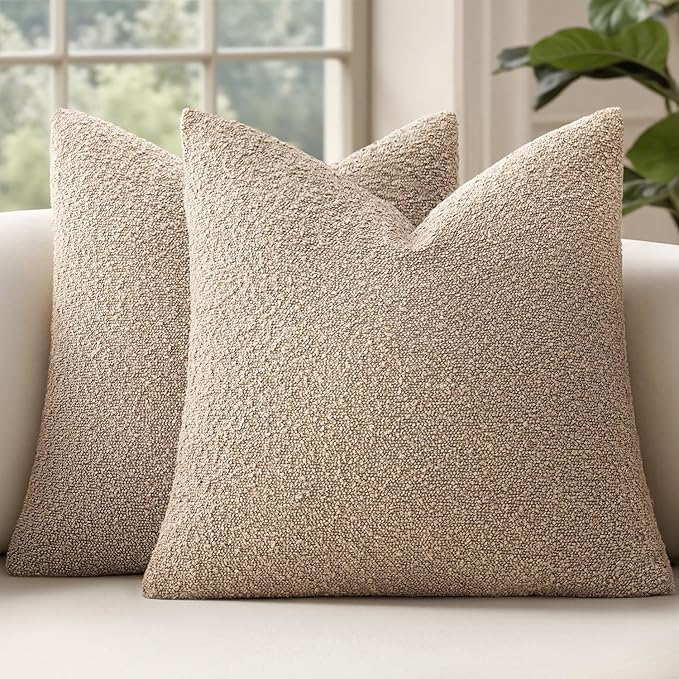 MIULEE 18x18 Decorative Lumbar Boucle Couch Pillow Covers Camel | Set of 2 Textured Neutral Throw Pillow Covers, Accent Solid Pillowcases, Sofa Living Room Home Decor