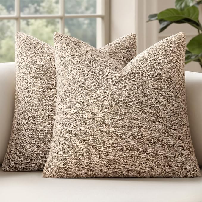 MIULEE 20x20 Decorative Lumbar Boucle Couch Pillow Covers Camel | Set of 2 Textured Neutral Throw Pillow Covers, Accent Solid Pillowcases, Sofa Living Room Home Decor