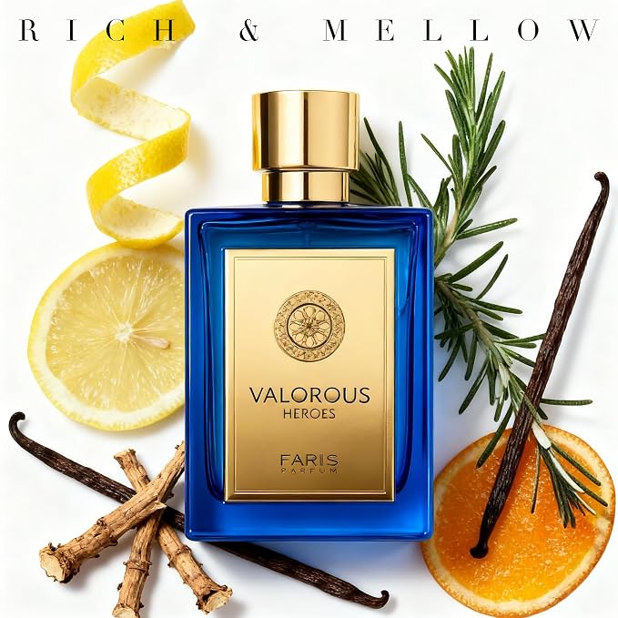 AFLUXE Valorous Heroes Eau de Parfum for Men, Oud and Vanilla Inspired Fragrance, Floral Mint Opening, Warm Spice Base, Niche Style Scent, 3.4 Fl Oz