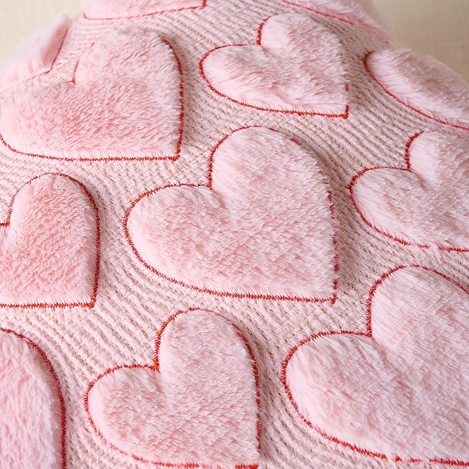 Softalker Pink Heart Pillow Covers 20 x 20 Inch Set of 2, Spring Summer Soft Faux Fur Cushion Covers, 3D Embroidered Pillow Cases for Sofa, Couch, Bedroom