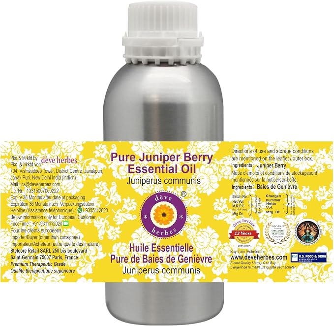 Deve Herbes Pure Juniper Berry Essential Oil (Juniperus communis) Steam Distilled 300ml (10 oz)