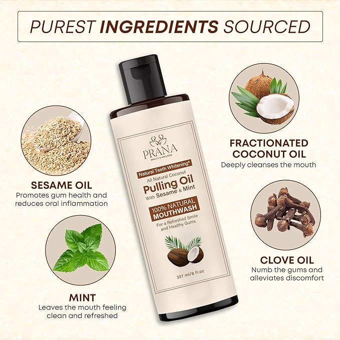 PRANA Coconut Pulling Oil Mouthwash with Tongue Scraper- Ayurvedic Oils for Clean Rinse with Coconut Oil & Clove & improving Teeth & Gum Health - Teeth Pulling Oil Keeps Your Mouth Refreshed- (2 Pack)