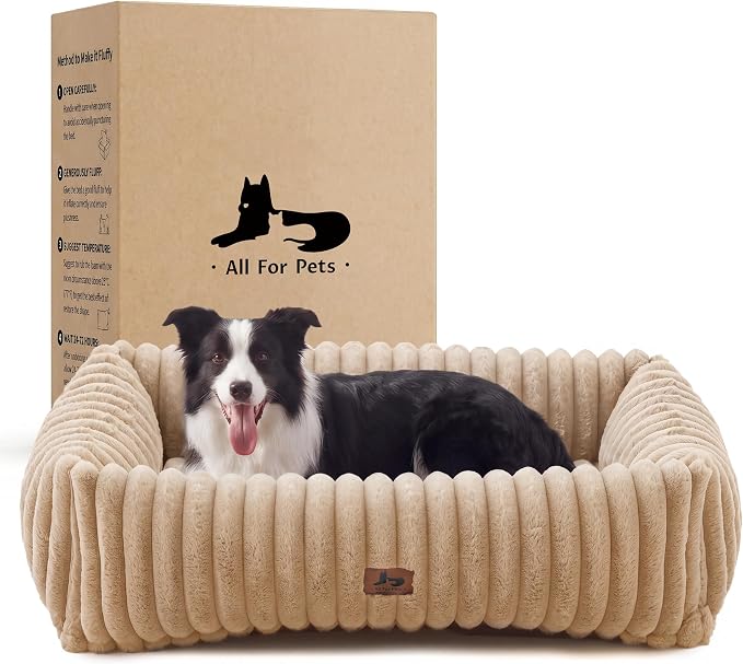 Dog Beds Large Sized Dog,Rectangle Orthopedic Pet Bed for Large Dog, Comfort Fluffy Memory Foam Dog Beds with Anti-Slip Bottom,Camel (35x25x9 inches)