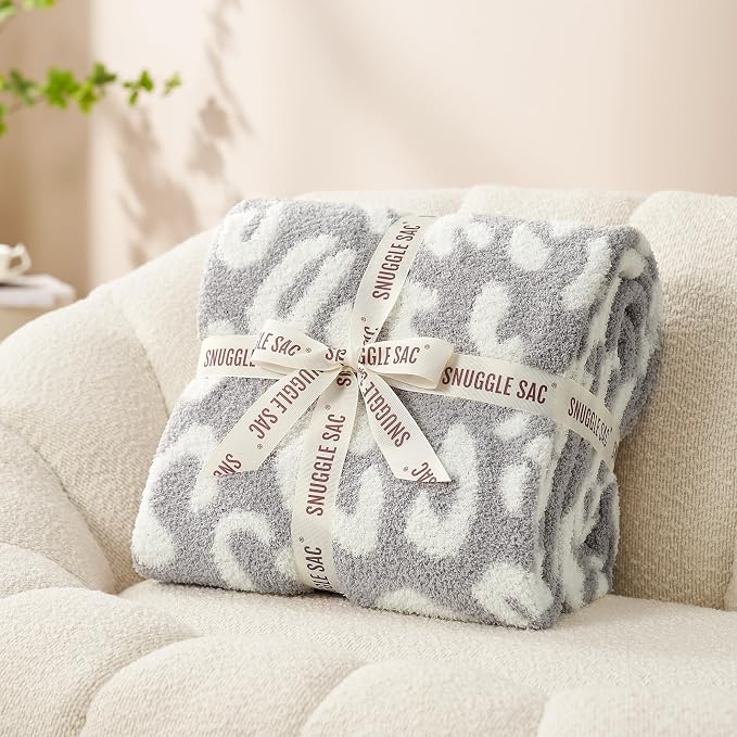 Snuggle Sac Leopard Blanket for Couch Bed Sofa 60x80 inches, Reversible Grey Leopard Throw Blanket Ultra Soft Cozy Blankets for Women Mothers Birthday Gifts