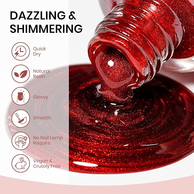 Red Quick Dry Cat Eye Nail Polish Non Gel, Magnetic Nail Polish with Magnet Cateye Fingernail Lacquer Air Fast Drying Manicure Gift For Women Girls 16ml/0.54 oz
