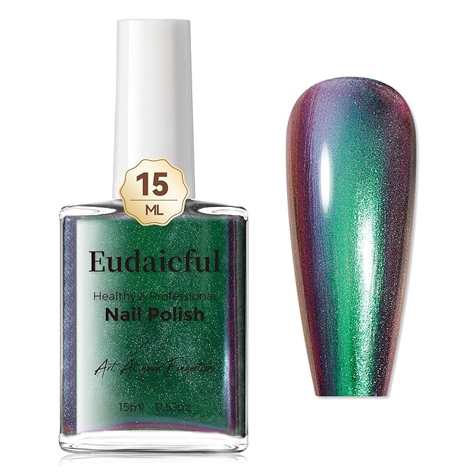 Chameleon Nail Polish Quick Dry Polish Air Dry Fast, 15ml/0.5 fl oz Holographic Green Purple Chrome Polish