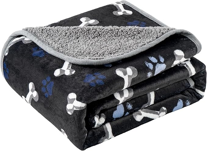 Waterproof Pet Blanket for Small Dogs and Cats 30"x40" | Washable Dog Blanket, Soft Fluffy Sofa Car Bed Protector, Reversible Sherpa Fleece Puppy Blanket, Navy Paws
