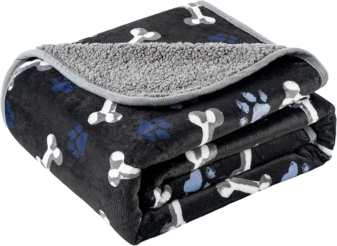 Washable Waterproof Dog Blankets for Large Dogs 60"x80" | Soft Fluffy Pet Blanket for Couch Sofa Car Crate Bed Protector, Reversible Sherpa Fleece Dog Blanket, Navy Paws