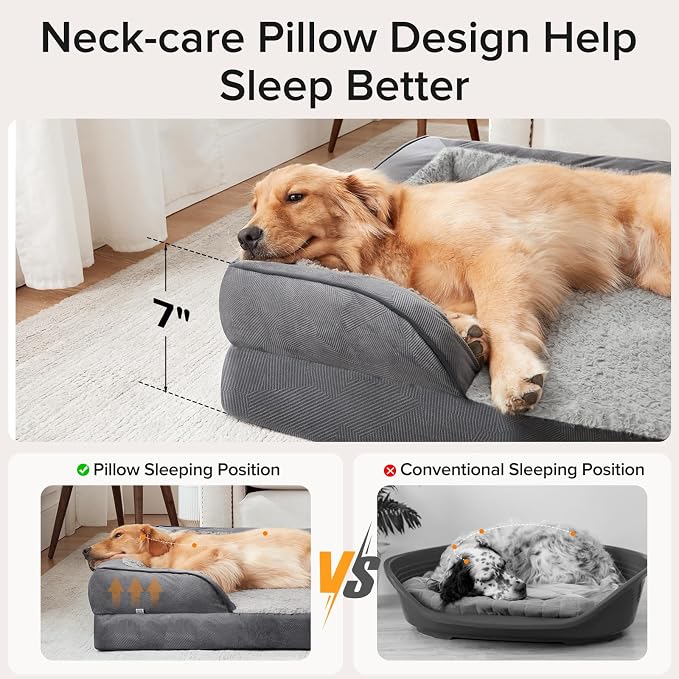 L Plus Orthopedic Dog Bed for Large Dogs, Washable Dog Sofa with Egg-Crate Foam, Waterproof Lining and Non-Skid Bottom