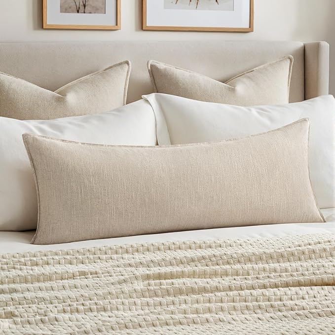 MIULEE Decorative Linen Lumbar Pillow Cover 14x36 Inch Natural Beige | Boho Farmhouse Neutral Couch Long Throw Pillow for Bed, Pack of 1 Accent Modern Pillowcase, Sofa Livingroom Home Decor