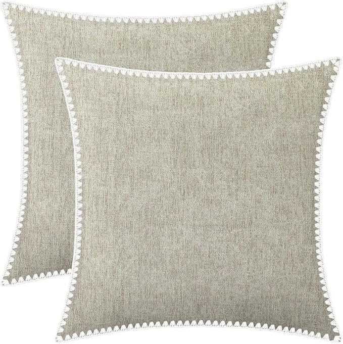 BRAWARM Chenille Throw Pillow Covers 20x20 Inches, Taupe, 2 Pack | Decorative Pillow Covers with Shell Edge, Soft Cushion Cases for Sofa Bed Living Room Home Farmhouse (No Insert)