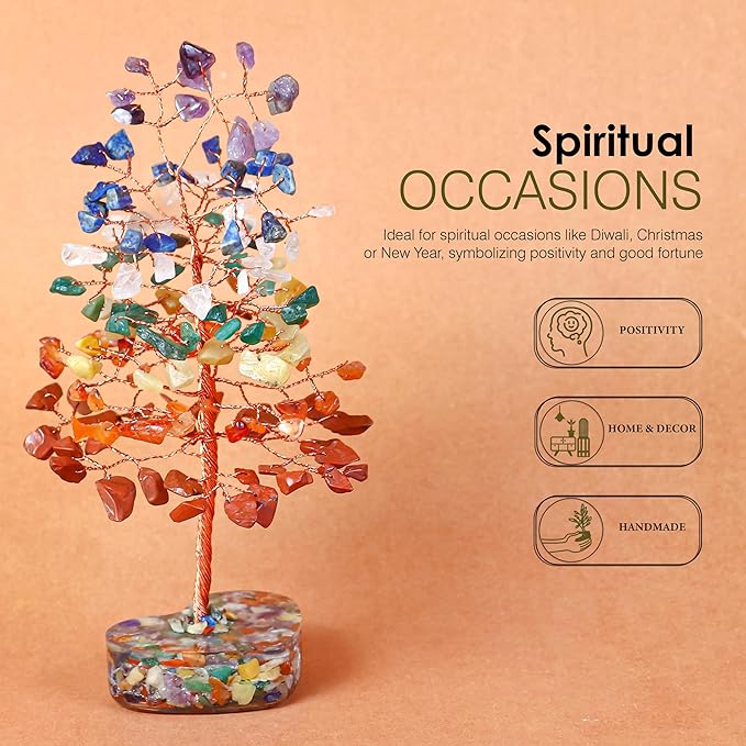 Crocon Crystals Heart Shape Base Tree 7 Chakra Healing Stones Reiki Crystals Spiritual Positive Energy Home Room Office Desk Decor Pink Gifts for Women Men & Mom Birthday Presents Unique
