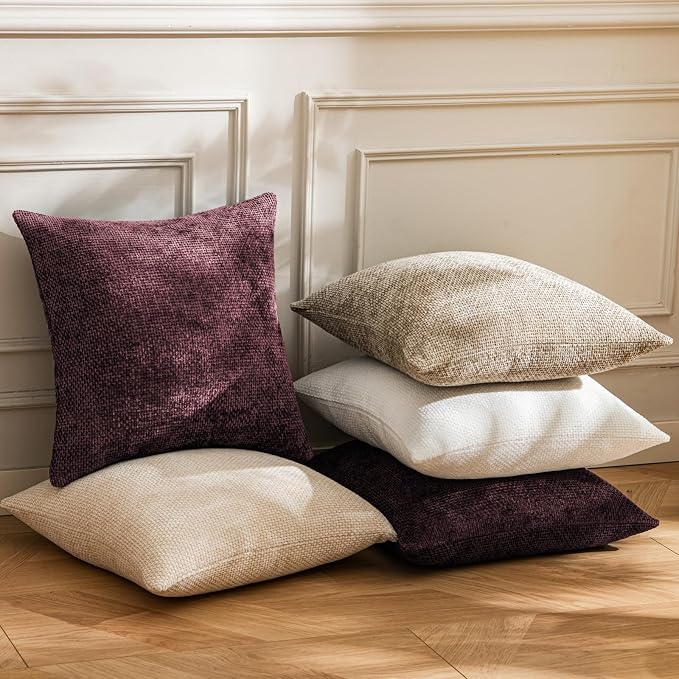 a moment Christmas Wine Red Chenille Throw Pillow Covers 20x20 Inch Pack of 2 Modern Decorative Throw Pillow Covers Farmhouse Cross Covers Home Decor for Sofa Bedroom Living Room