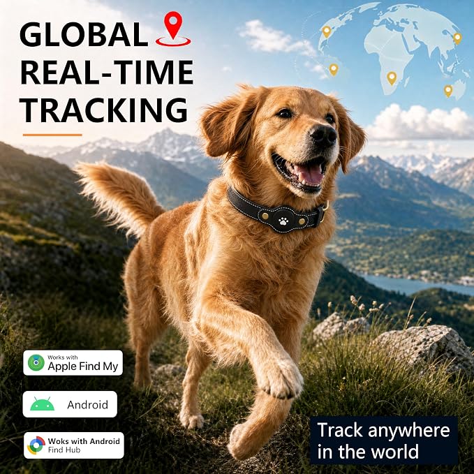 GPS Tracker for Dogs – Smart Dog Collar & Pet Tracker with Real-Time Location, No Monthly Fee, Unlimited Range (iOS & Android) – Fits Small to Large Dogs(Locator Included) (Black)
