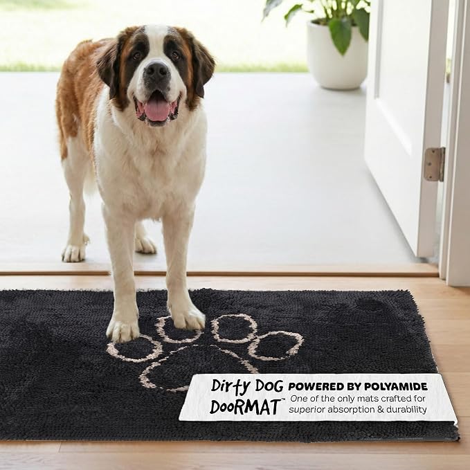 Dog Gone Smart Dirty Dog Doormat - Fast Drying Rug with Super Gripper Backing for Clean Floors - Super Absorbent and Machine Washable Mat for Muddy Paws - Black Hue | Fast Drying Rug with Super Gripper Backing for Clean Floors - Absorbent Microfiber an...
