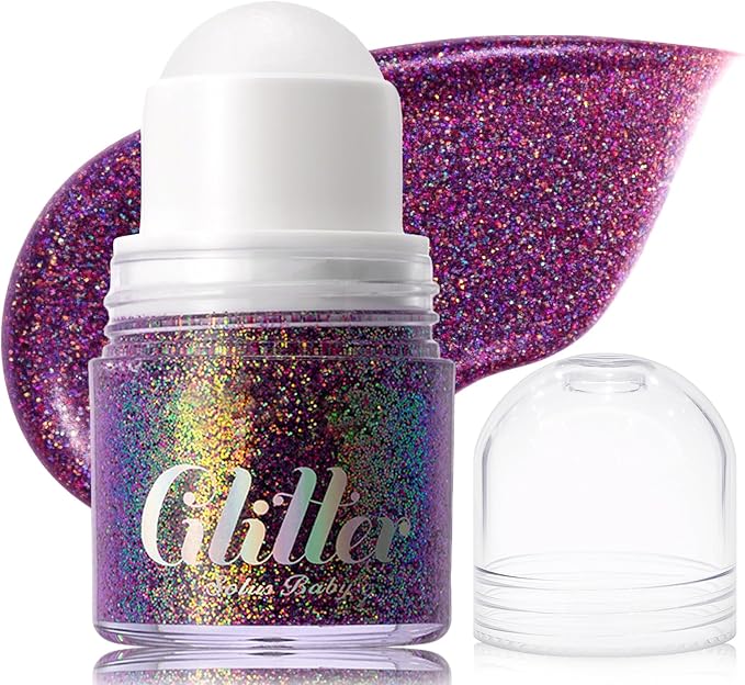 Erinde Holographic Body Glitter Gel, Roll-On Face Hair Glitter for Mermaid Makeup Festival Party Rave Accessories, Chunky Sequins Chameleon Shimmer Christmas Makeup for Women Girls, 04 Deep Purple