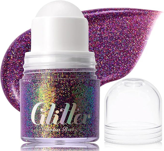 Erinde Holographic Body Glitter Gel, Roll-On Face Hair Glitter for Mermaid Makeup Festival Party Rave Accessories, Chunky Sequins Chameleon Shimmer Christmas Makeup for Women Girls, 04 Deep Purple