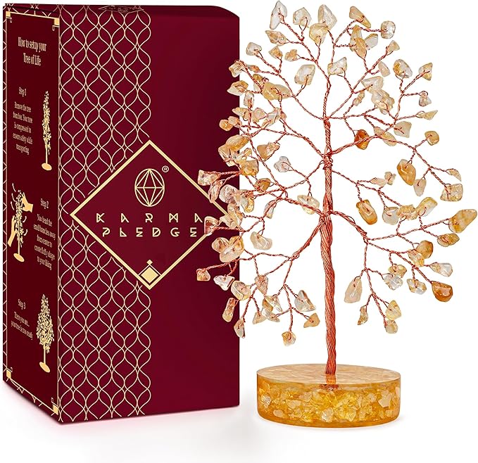 Citrine Crystal Tree of Life Birthday Gifts for Women, Men, Friends, Handmade Chakra Healing Crystals Tree for Home Office Decor, Positivity, Good Luck, Money, Unique Gifts for Her Mom, Sister, Dad