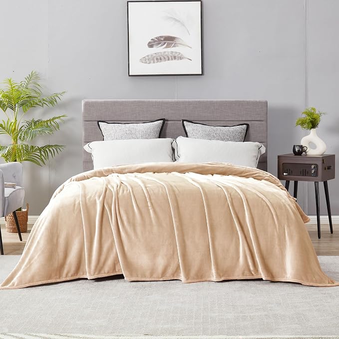 DREAMNINE Extra Large Fleece Blanket, Soft Comfy Fluffy Bed Blankets Queen Size 90" x 90", Luxury Decorative Fuzzy Blanket for Bedroom,Big Cozy Shaggy Warm Flannel Blankets for Winter Autumn Pet,Beige