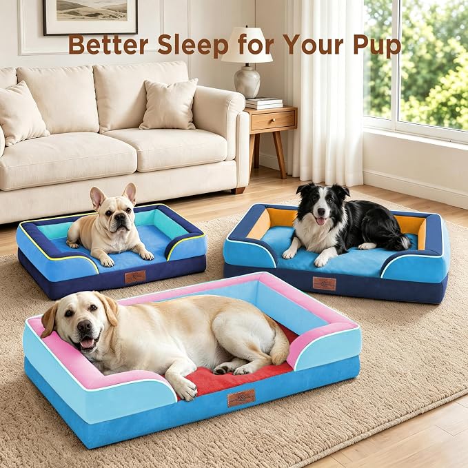 Comfort Expression Orthopedic Dog Bed for Extra Large Dogs with Bolster | Waterproof Dog Couch Bed with Washable Cover & Non-Slip Bottom, Supportive Egg Crate Foam XL Pet Bed, 45x35 Inch